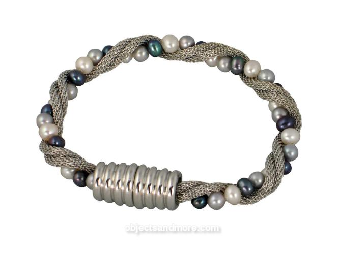 Mesh & Pearl Twist Bracelet with Magnetic Clasp PWG by ERICA ZAP