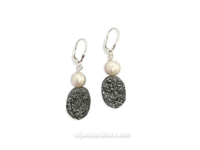 Druzy Quartz Pearl Earrings by ERICA ZAP