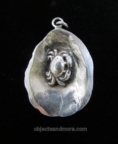 Pure Silver Cast Oyster Pendant with Pea Crab on underside. by 