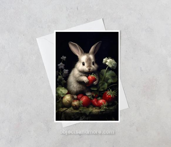 Bunny in Strawberry Field Blank Card by LESLEY FISHER