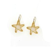 Starfish Glass Earrings Clear over Gold by MICHAEL MICHAUD