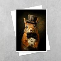 Victorian Squirrel in a Top Hat Card by LESLEY FISHER