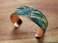 Cork Silver Thick Cuff Green Tropical by MELISSA EVANS