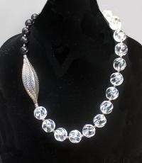 Carved Clear Quartz and Onyx Necklace by DIANA KAHLENBERG