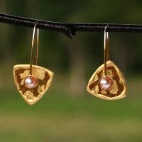 Mica 23K Goldleaf, Copper Disk, Pearl Earrings by KEITH LEWIS