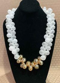 White and Gold Blown Glass bead Necklace by ALICIA NILES