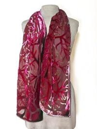 Burnout Silk Velvet Scarf Raindropa on Branches Red by SHERIT LEVIN