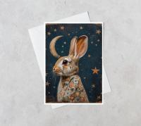 Starry-Eyed Crescent Moon Rabbit Card by LESLEY FISHER