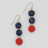 Red and Blue Speckled Dangle Earrings by SYLVIA ECHAVARRIA