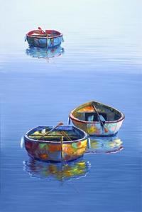 Three Boats Blue Vertical by EDWARD PARK