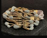 Selen Grey Leather and Gold Bracelet by SELEN BAYRAK
