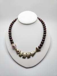 Chocolate Pearl Fish Necklace by DIANA KAHLENBERG