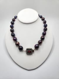 Chocolate Pearls with Garnets Necklace by DIANA KAHLENBERG