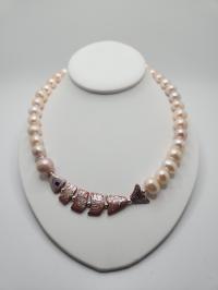 Cream XL Pearl Fish Necklace by DIANA KAHLENBERG