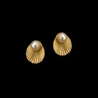 Dainty Scallop Earrings with Pearl by MICHAEL MICHAUD