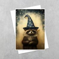 Magic Raccoon in Wizard Hat Card by LESLEY FISHER