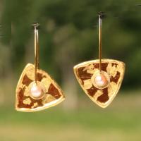 Triangle red copper Gold leaf earrings by KEITH LEWIS