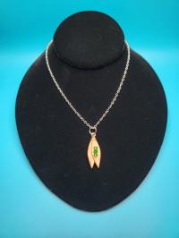 Green Twin Feathers Necklace by CORY NEWMAN