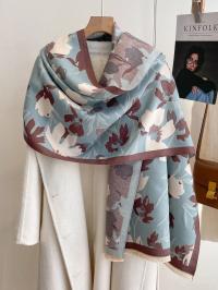 Blue/Brown Wild Flower Reversible Wrap by WINDING RIVER