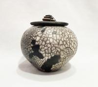 Small Raku Pot Mosaic with Lid1 by RUTH EHRENKRANTZ