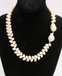 Creamy Peach Baroque and Herringbone Pearl Necklace by DIANA KAHLENBERG
