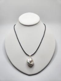 Black Iridescent Rice Pearl with Baroque Pearl Necklace by DIANA KAHLENBERG