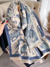 Blue/White Wild Horses Reversible Wrap by WINDING RIVER