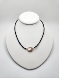 Black Spinel with Baroque Coin Pearl Necklace by DIANA KAHLENBERG